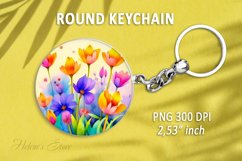 Floral round keychain sublimation|Crocus flowers Car coaster Product Image 1