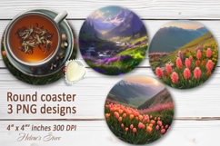 Mountains sublimation round coasters |Camping coaster design Product Image 1