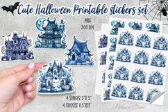 Blue Halloween House Stickers Printable |Halloween night png Product Image 1