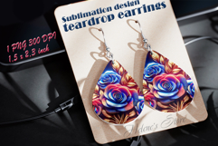 USA Patriotic roses teardrop earrings sublimation design png Product Image 1