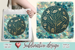 Aquamarine ocean gold and pearl sublimation design png Product Image 1