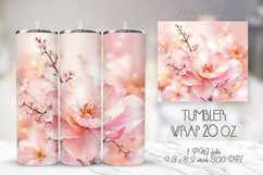 Pink flowers tumbler sublimation wrap| Spring floral design Product Image 1