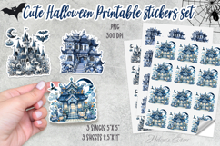 Blue Halloween House Stickers Printable |Halloween night png Product Image 1