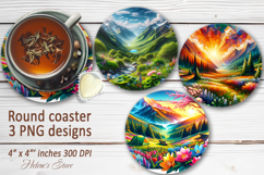 Mountains sublimation round coasters |Camping coaster design Product Image 1