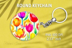 Flower round keychain sublimation|Tulips pattern Car coaster Product Image 1
