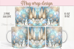 Pastel Magical Christmas mug wrap png |Blue &amp; gold mug desig Product Image 1