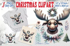 Christmas animal clipart sublimation PNG | Cute elk face Product Image 1