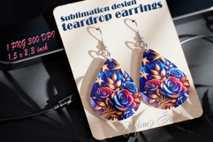 USA Patriotic roses teardrop earrings sublimation design png Product Image 1