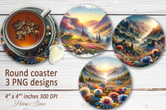 Mountains sublimation round coasters |Camping coaster design Product Image 1