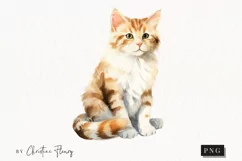Watercolor Ginger Cat Clipart | Animal Clipart Product Image 1