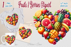 Ripe juicy tropical fruits heart clipart | Summer sweet food Product Image 1