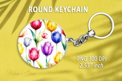Flower round keychain sublimation|Tulips pattern Car coaster Product Image 1