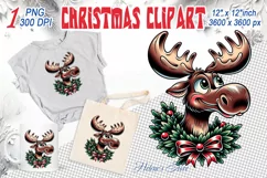 Christmas animal clipart sublimation PNG | Funny elk face Product Image 1