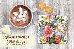 Wildflowers bouquet square coaster sublimation design PNG Product Image 2