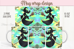 Green Halloween witch pattern iridescent mug wrap design png Product Image 1