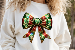 Christmas coquette bows design|Red Green bow T-shirt clipart Product Image 1