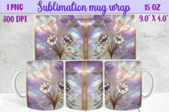 Lilac pastel floral mug wrap 15 oz sublimation design png Product Image 1