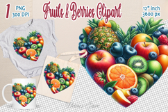 Ripe juicy tropical fruits heart clipart | Summer sweet food Product Image 1