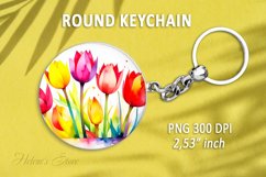 Flower round keychain sublimation|Tulips pattern Car coaster Product Image 1