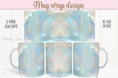 Pastel Magical Christmas mug wrap png |Blue &amp; gold mug desig Product Image 1