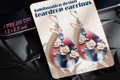 USA Patriotic roses teardrop earrings sublimation design png Product Image 1