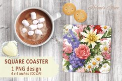 Wildflowers bouquet square coaster sublimation designs PNG Product Image 1