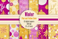 12 Winter Pattern Digital Papers in Pink and Yellow Color Product Image 1