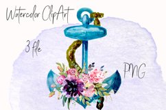 Anchor with flowers watercolor clipart design cards Product Image 1