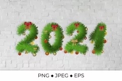 2021 numbers made of fir branches with Christmas balls Product Image 1
