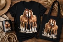 Pair of Chestnut Horses Watercolor PNG | Horse Sublimation Product Image 1