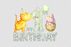 1st. Birthday dinosaur PNG. First Birthday Dino watercolour. Product Image 3