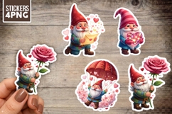 Valentine Gnome Stickers PNG Clipart, Roses &amp; Hearts Product Image 1