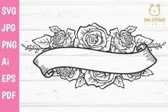 Roses svg, Floral Ribbon Banner SVG Product Image 3