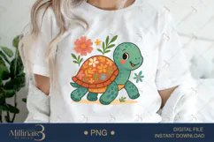 Boho Floral Sea Turtle Watercolor PNG | Ocean Animal Clipart Product Image 1