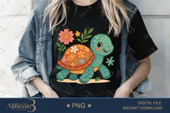 Boho Floral Sea Turtle Watercolor PNG | Ocean Animal Clipart Product Image 2