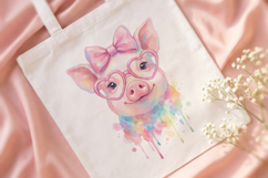Cute Pig Watercolor PNG, Rainbow Piglet with Glasses Product Image 4