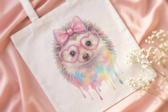 Cute Watercolor Hedgehog with Pink Bow &amp; Heart Glasses PNG Product Image 4