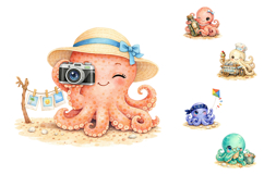Cute Summer Beach Octopus Clipart Product Image 4