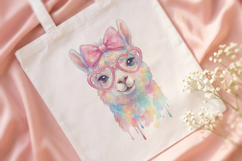 Cute Llama Watercolor PNG, Rainbow Alpaca with Glasses Product Image 4