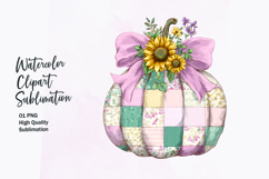 Floral Pumpkin with Bow Watercolor Clipart Sublimation Product Image 1