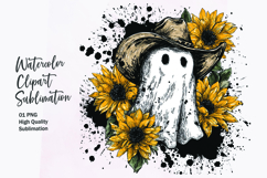Cute ghost with sunflower watercolor clipart sublimation Product Image 1