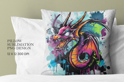 Neon Dragon Pillow Sublimation PNG Design Product Image 1