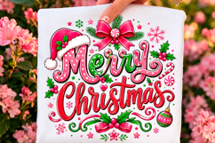 Pink Merry Christmas Bow PNG Product Image 1