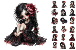 Watercolor Gothic Doll Clipart Bundle Product Image 4
