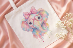 Cute Elephant Watercolor PNG, Rainbow Elephant with Glasses Product Image 4