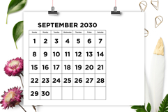 2030 Large Number Bold 8.5 x 11 Inch Calendar Template Product Image 4