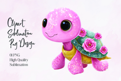 Cute Glitter Turtle with Roses Sublimation PNG Product Image 1