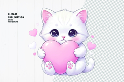 Kitten Holding Heart clipart sublimation png Product Image 1