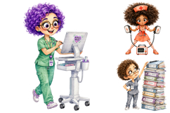 Watercolor Nurse Life Clipart, Funny Medical PNG Bundle Product Image 4