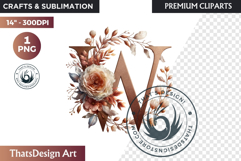 Floral Alphabet wedding Clipart Rose Gold flower letter Product Image 1